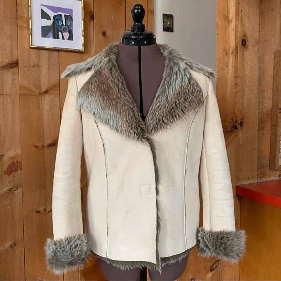 Faux Fur Lined/Suede Ivory Coat - Picture 1 of 8